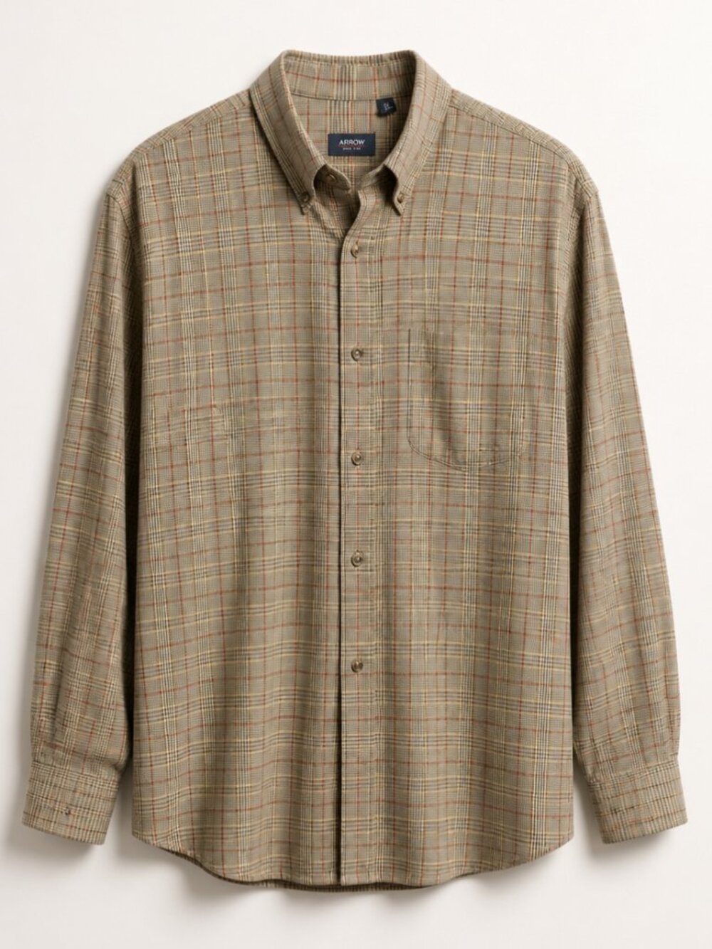 Arrow Men's Plaid Button-Down Shirt in Beige and Brown - XXL